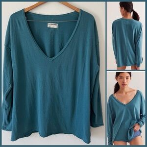 NWOT Free People We The Free Nina V Neck Long Sleeve Tee in Harbor Teal size S